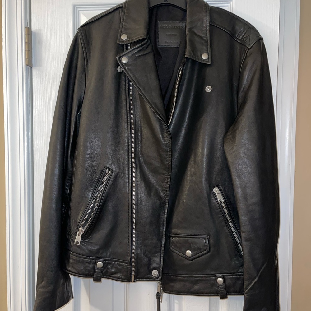 All Saints Black Leather Coat